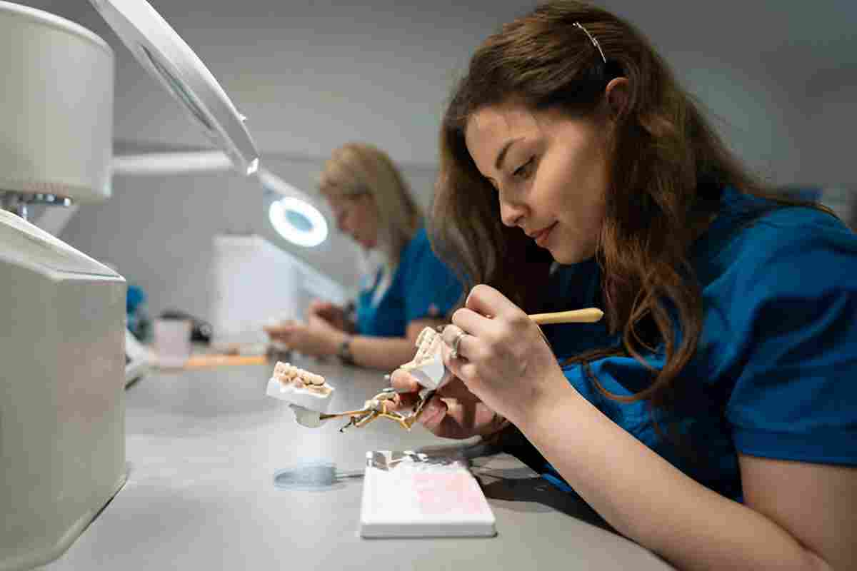 Dental lab tech working on dental mold