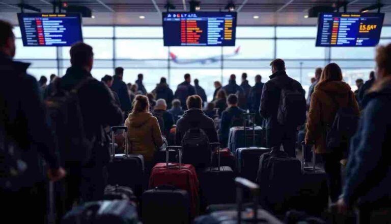 Passengers boarding a Delta flight during a tech outage